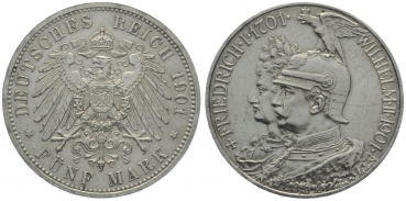 Preussen 5 Mark 1901 - Friedrich I. & Wilhelm II. - Fehlprägung